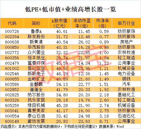 稀缺，“小而美”股票出炉，低市值+低PE+高增长，18股上榜