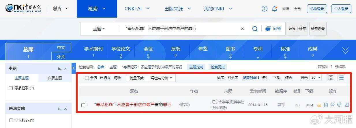 武大法学教授论文称毒品犯罪不应为最严重罪行,该论文在知网下载超千次